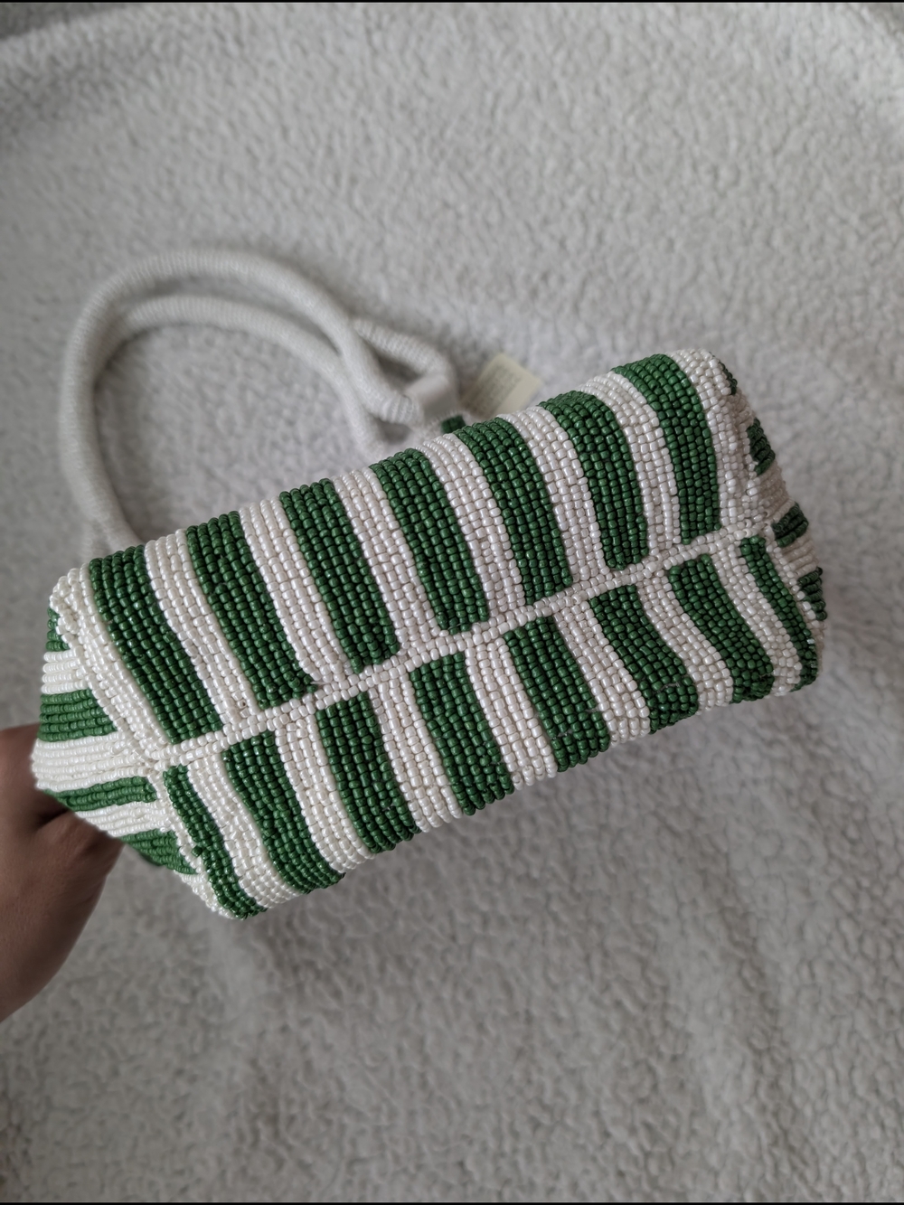 NWT Beaded Martini Glass Green & White Striped Cocktail Tote - Picture 3 of 5